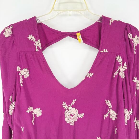 FREE PEOPLE Embroidered Austin Emma Boho Mini Dress Pink Sz L Boho Cowgirl Glam - Picture 6 of 15